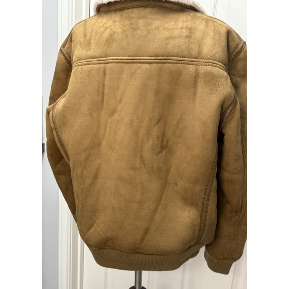 Zara Men's Faux-Suede Soft Tan and Cream Sherpa Lined Soft Bomber Jacket Size L - Picture 7 of 16